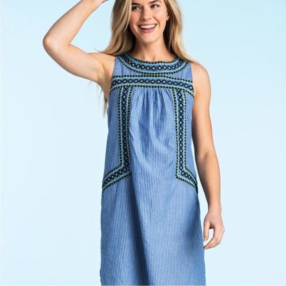Vineyard Vines Yarn Dye Stripe Embroidered Shift Dress - size XS